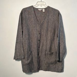 J. JILL Heavy Linen V-Neck Long Sleeve Charcoal Jacket SZ 2X
